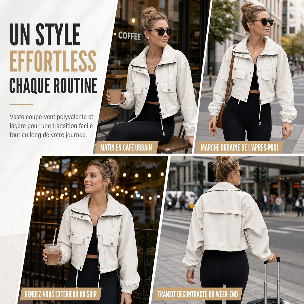 🔥 50% de réduction 🔥Coupe-vent femme à fermeture éclair courte et couleur unie, manteau d'automne