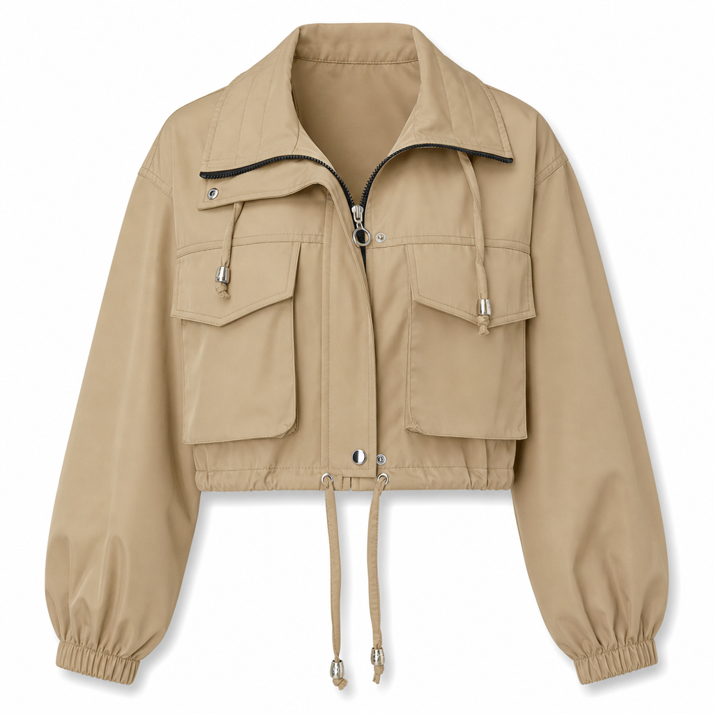 🔥 50% de réduction 🔥Coupe-vent femme à fermeture éclair courte et couleur unie, manteau d'automne
