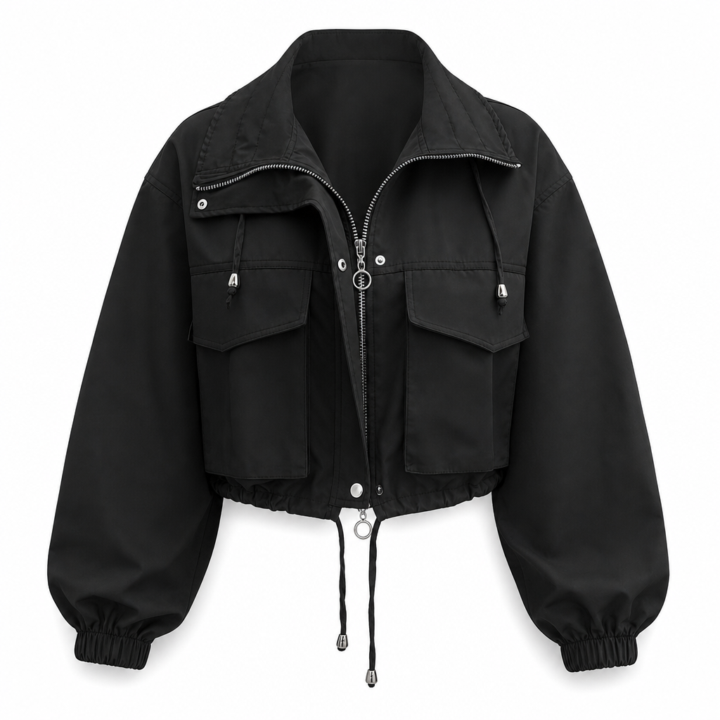 🔥 50% de réduction 🔥Coupe-vent femme à fermeture éclair courte et couleur unie, manteau d'automne