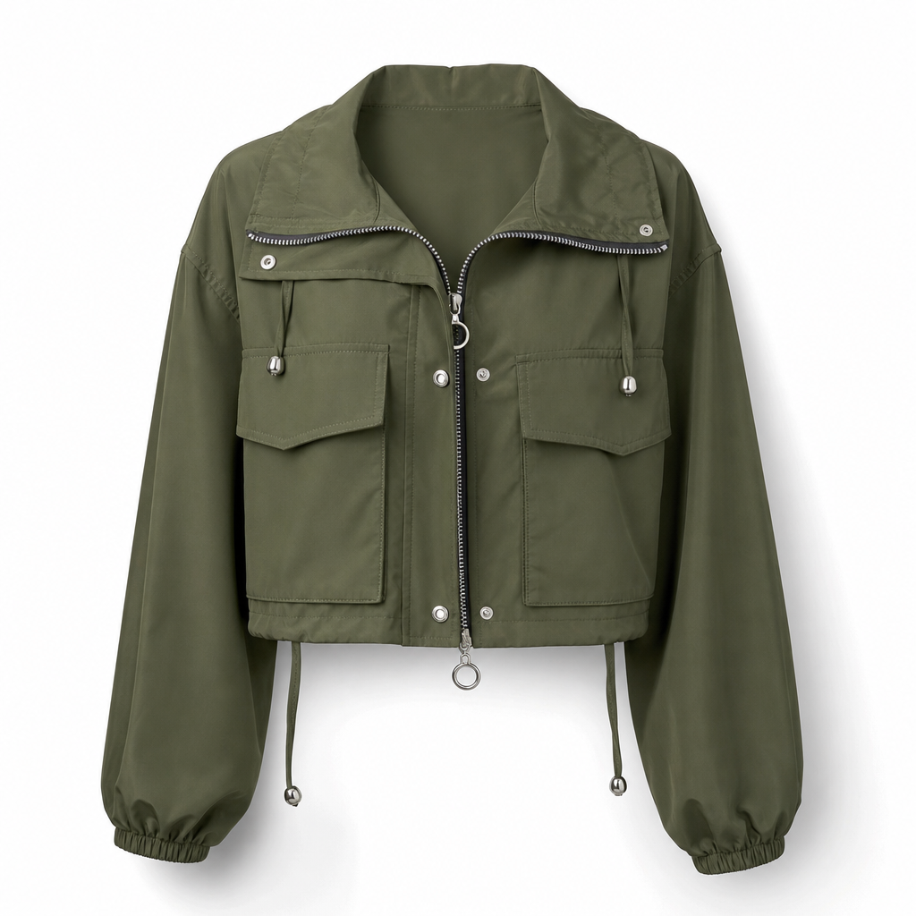 🔥 50% de réduction 🔥Coupe-vent femme à fermeture éclair courte et couleur unie, manteau d'automne