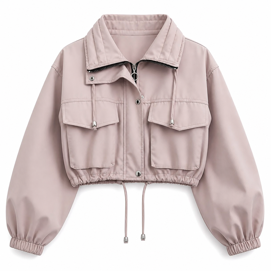 🔥 50% de réduction 🔥Coupe-vent femme à fermeture éclair courte et couleur unie, manteau d'automne