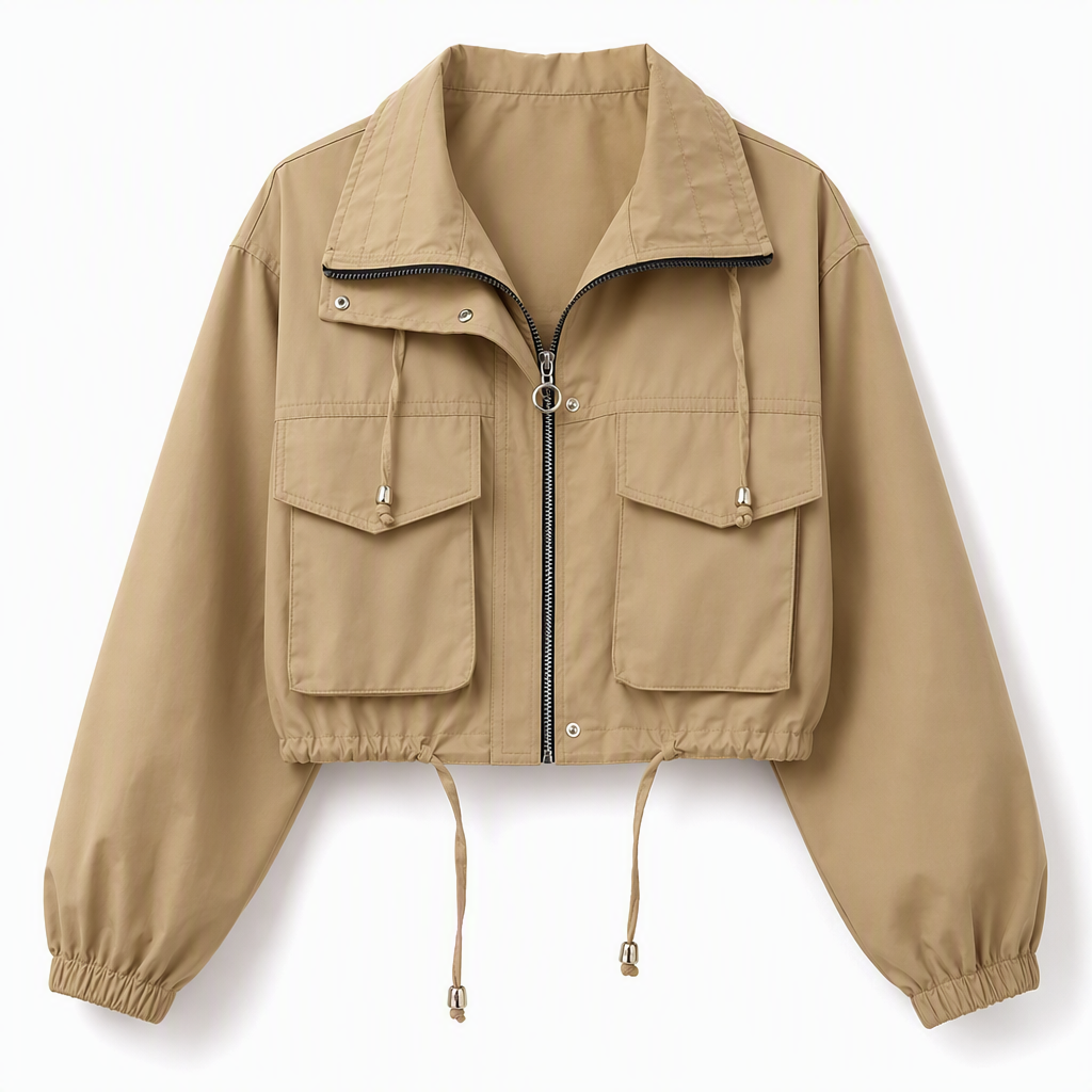 🔥 50% de réduction 🔥Coupe-vent femme à fermeture éclair courte et couleur unie, manteau d'automne