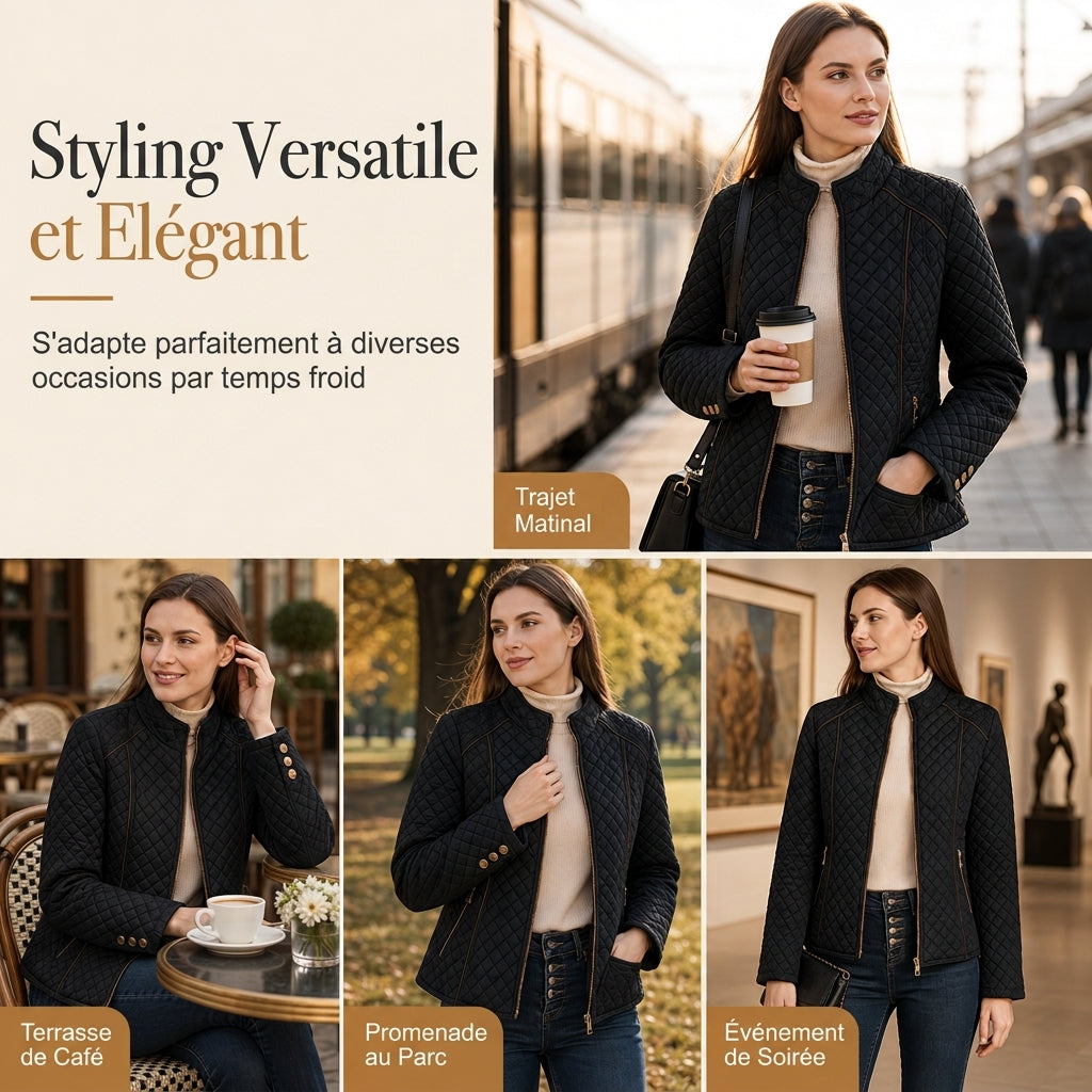 Manteau matelassé léger pour femme, avec col montant et fermeture éclair, adapté au printemps et à l'hiver