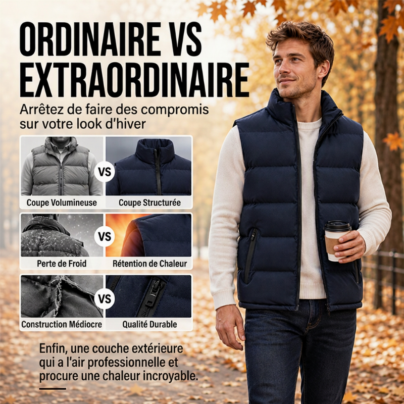 🔥 50% de réduction 🔥Gilet matelassé classique pour homme à col montant