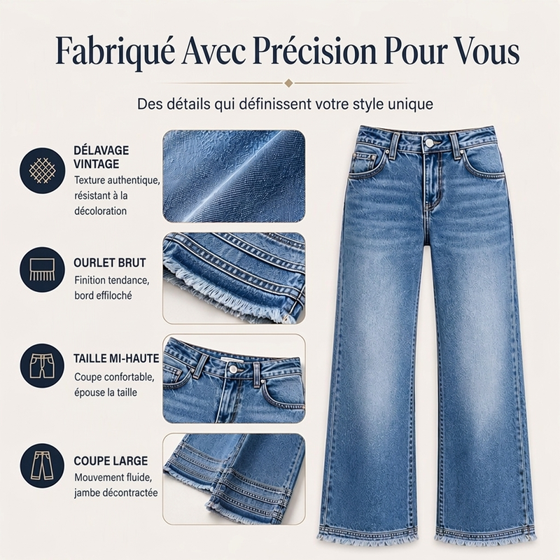 Jean large vintage pour femme avec ourlet effiloché