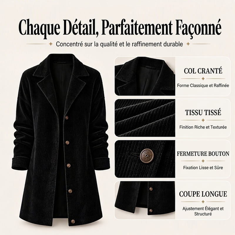 Veste décontractée en velours côtelé à boutons pour femmes