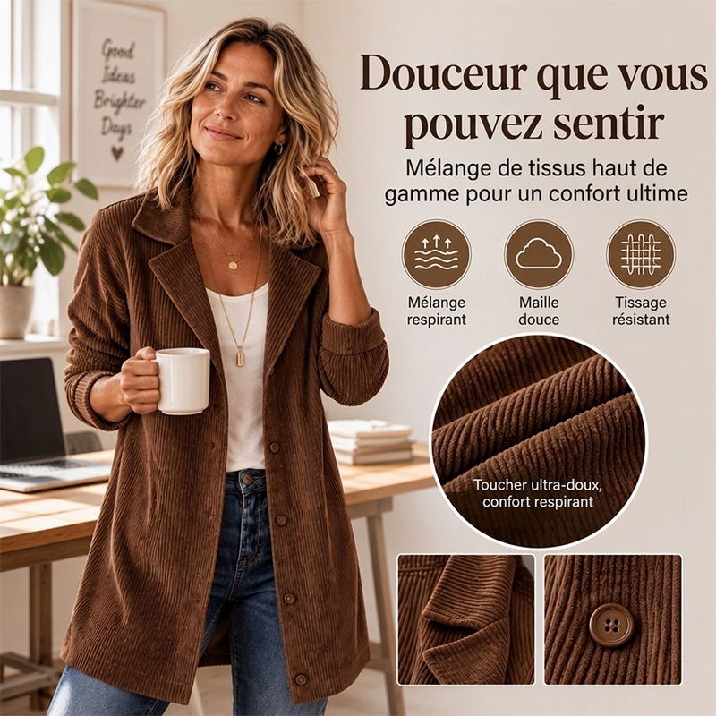 Veste décontractée en velours côtelé à boutons pour femmes