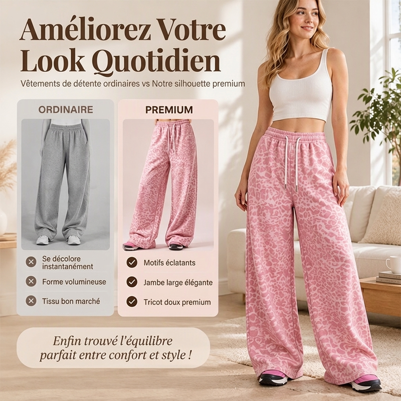 Pantalon de survêtement décontracté à larges jambes et imprimé léopard pour femme