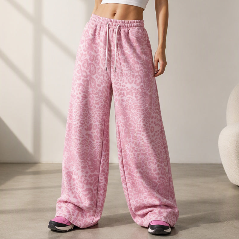 Pantalon de survêtement décontracté à larges jambes et imprimé léopard pour femme