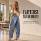 Jeans rétro taille haute pour femme à jambe courbe