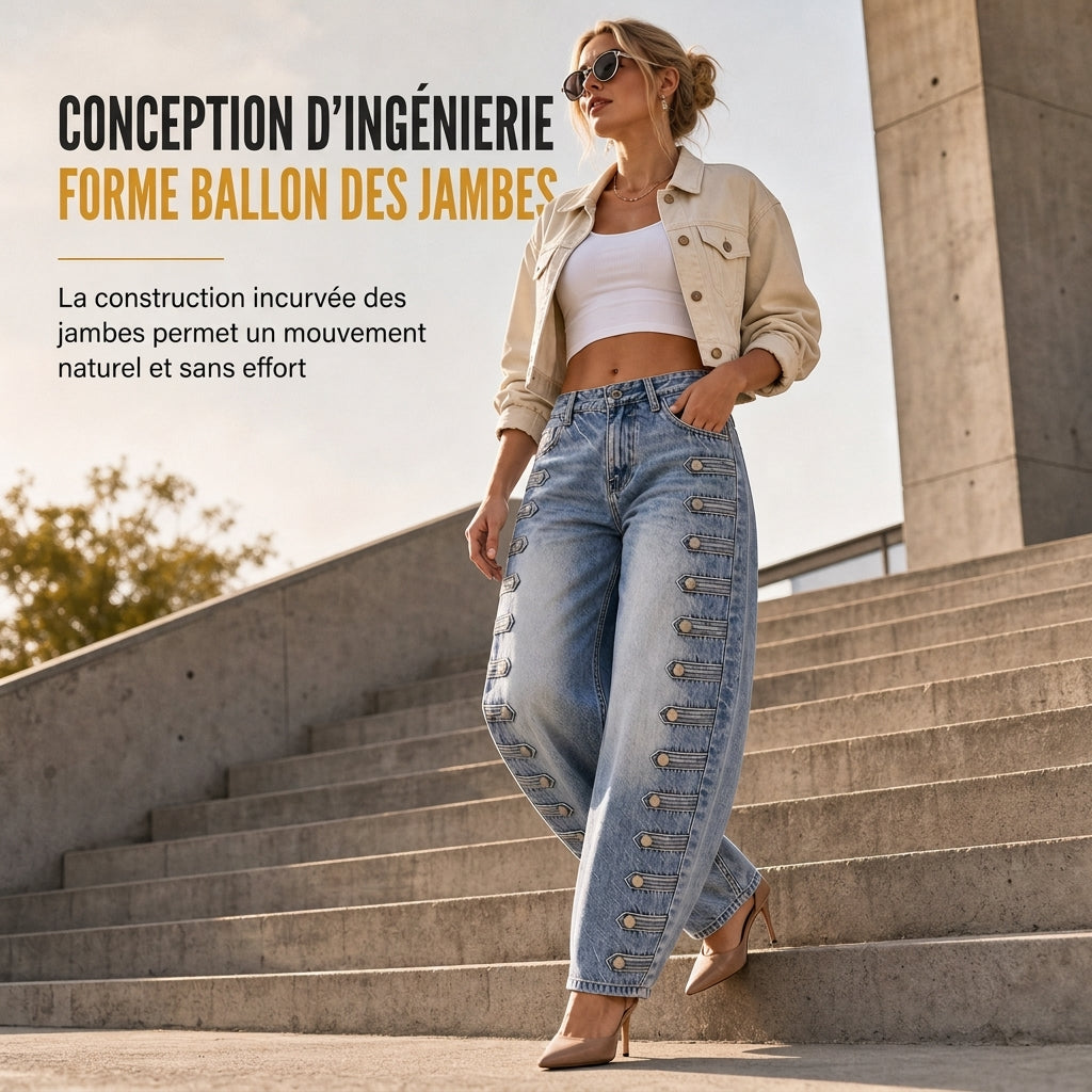 Jeans rétro taille haute pour femme à jambe courbe