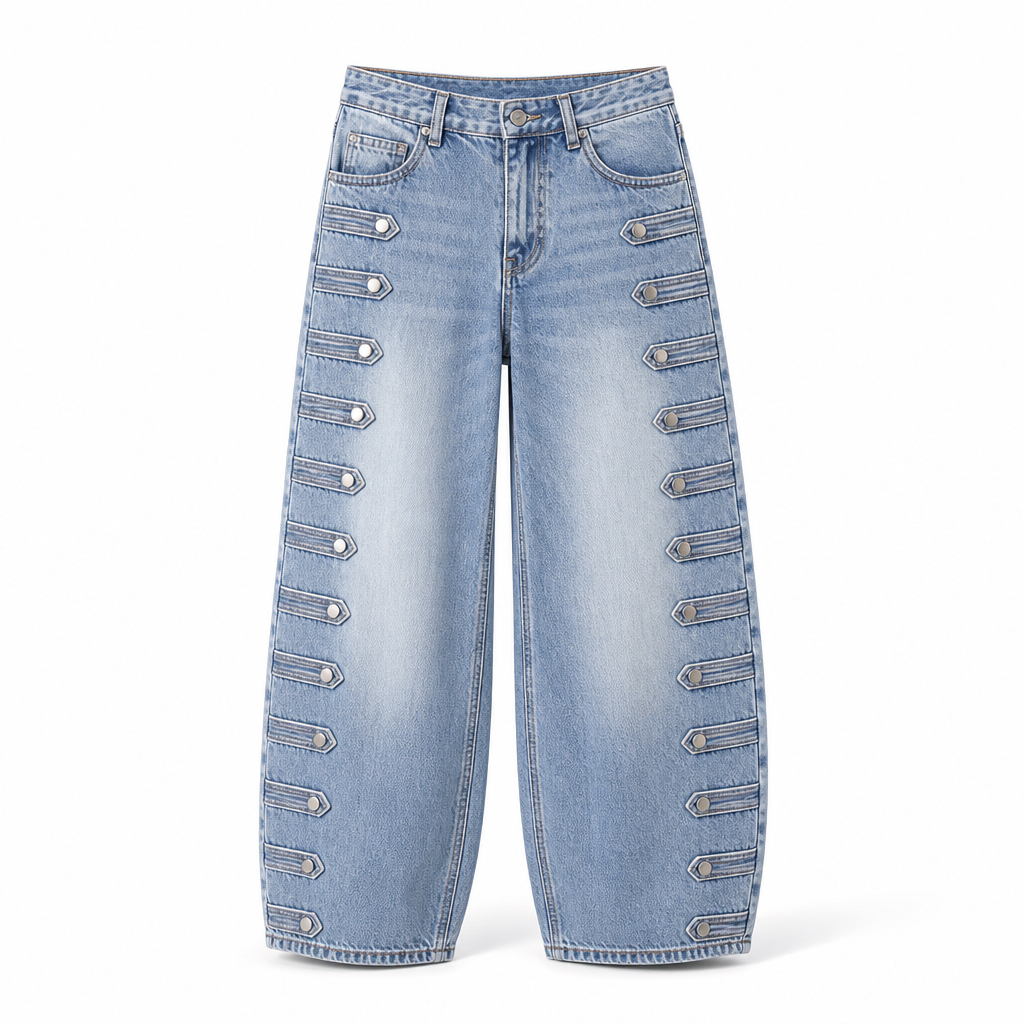Jeans rétro taille haute pour femme à jambe courbe