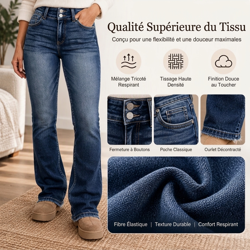 Jeans évasés à taille haute et double boutonnage pour femmes