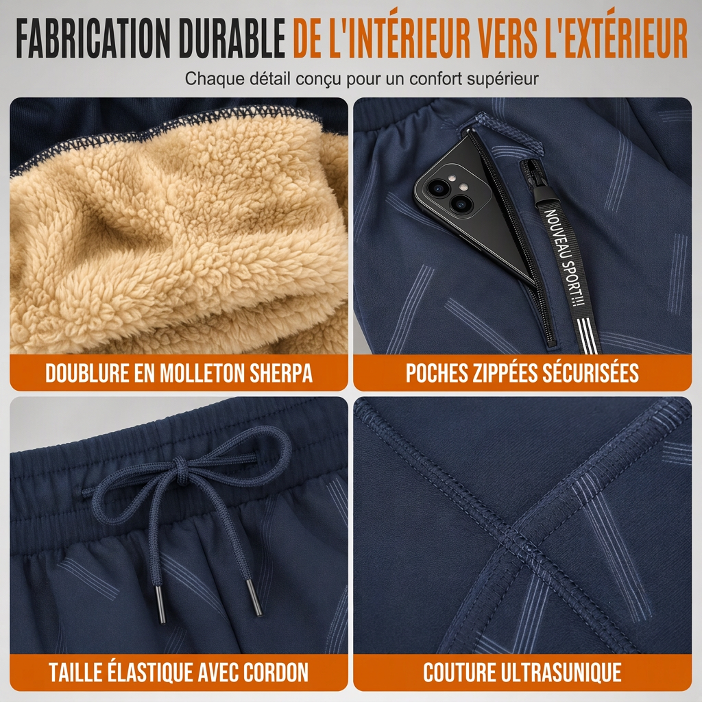 Jogging unisex ample en molleton sherpa doublé, pantalon décontracté chaud pour l'hiver avec poches zippées