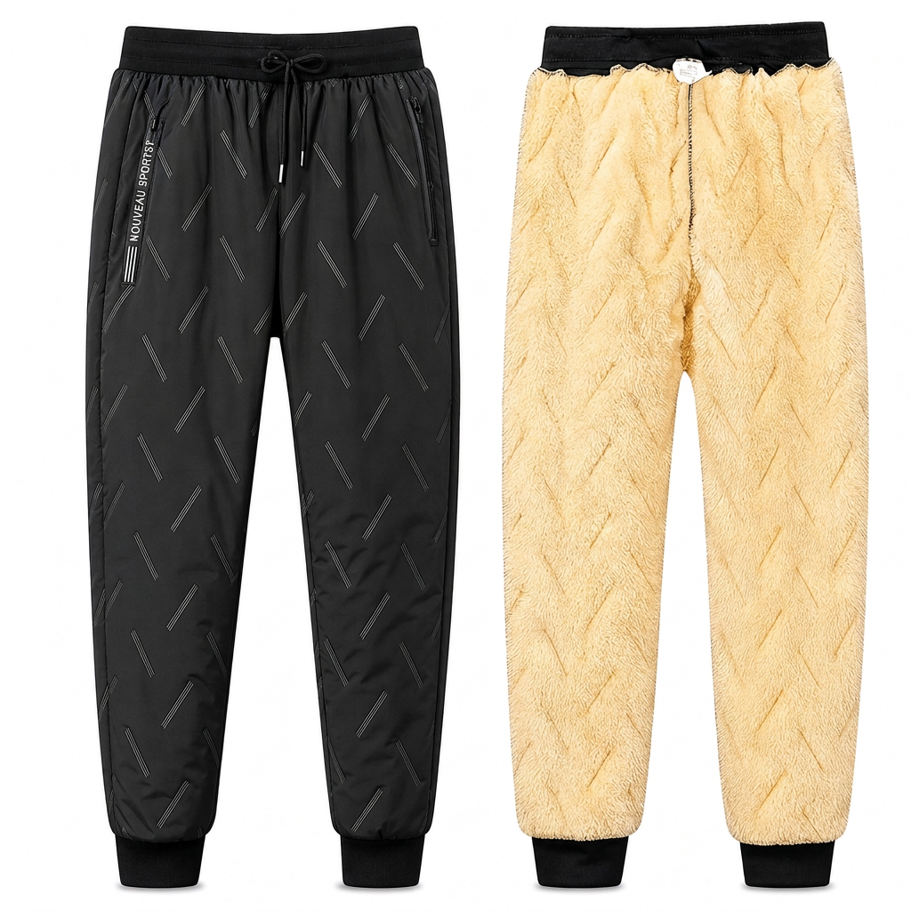 Jogging unisex ample en molleton sherpa doublé, pantalon décontracté chaud pour l'hiver avec poches zippées