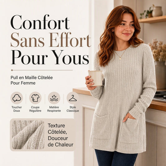 👜 -50 % sur toute la mode femme ! ✨Haut en maille côtelée mi-long confortable pour femme