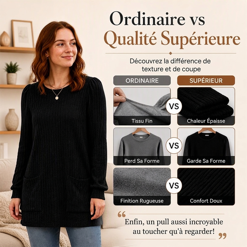 👜 -50 % sur toute la mode femme ! ✨Haut en maille côtelée mi-long confortable pour femme