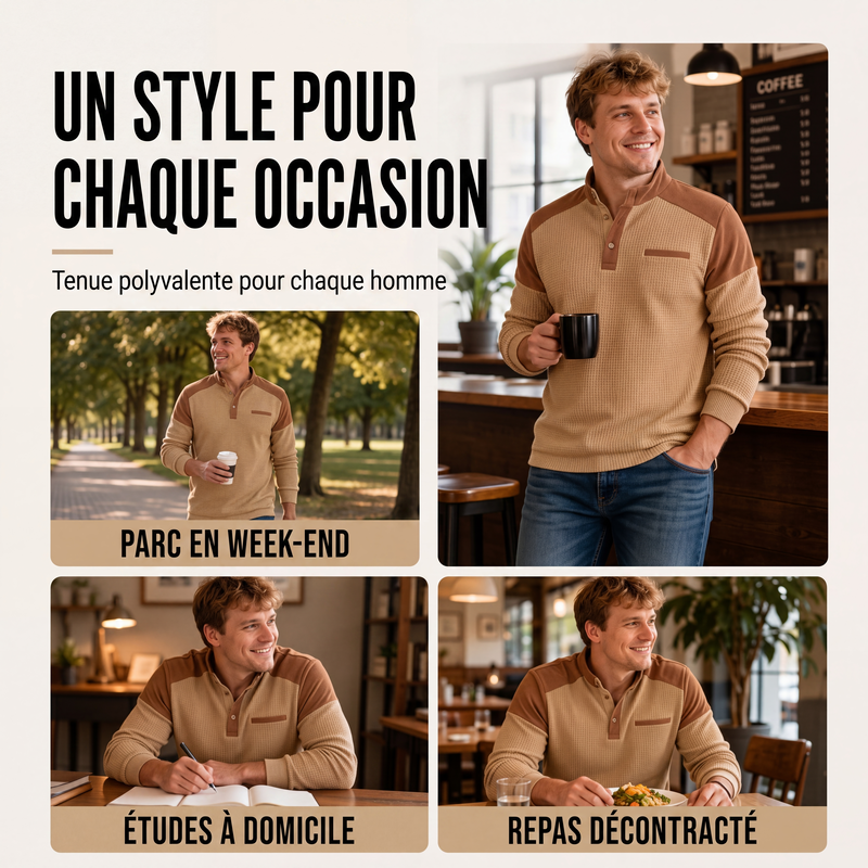 Sweat à col montant en maille gaufrée pour homme