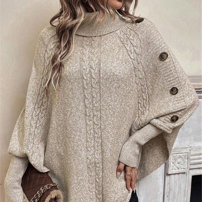 👜 -50 % sur toute la mode femme ! ✨✨Pull-cape élégant pour femme, à col montant et ourlet asymétrique