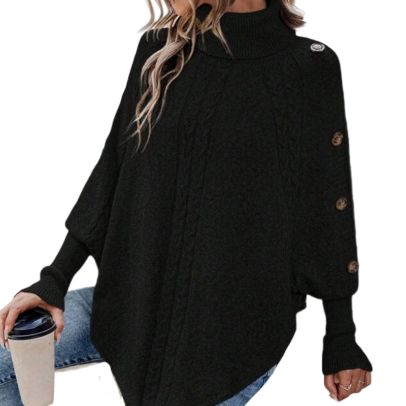 👜 -50 % sur toute la mode femme ! ✨✨Pull-cape élégant pour femme, à col montant et ourlet asymétrique