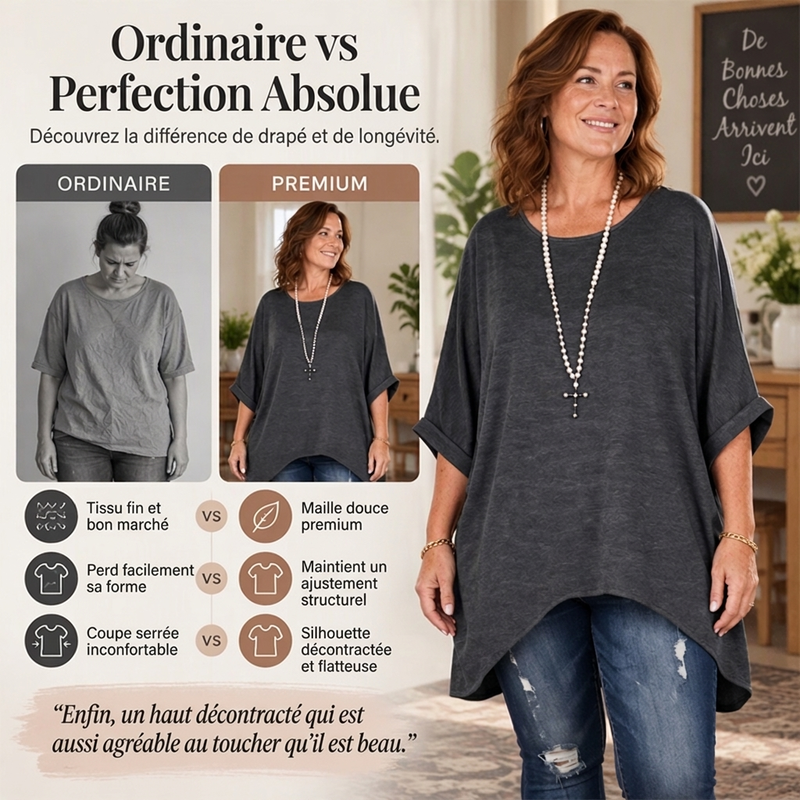 Haut décontracté pour femme à manches chauve-souris et coupe asymétrique
