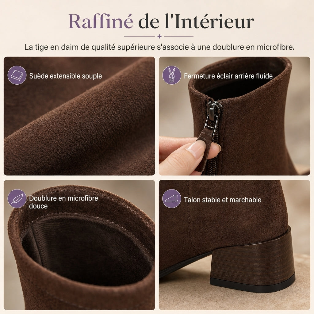 Bottines à bout pointu de style français pour femme, coupe ajustée, bottines courtes élégantes pour le printemps et l'automne