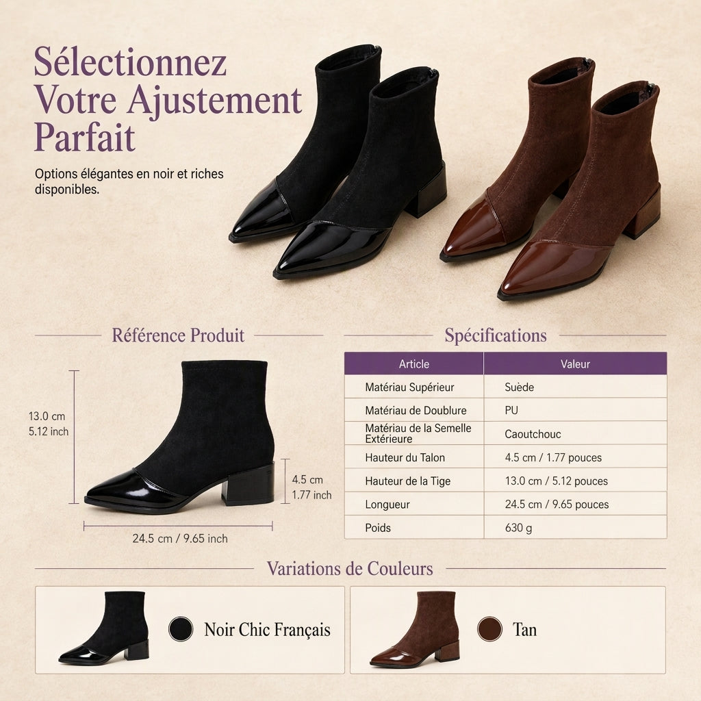 Bottines à bout pointu de style français pour femme, coupe ajustée, bottines courtes élégantes pour le printemps et l'automne