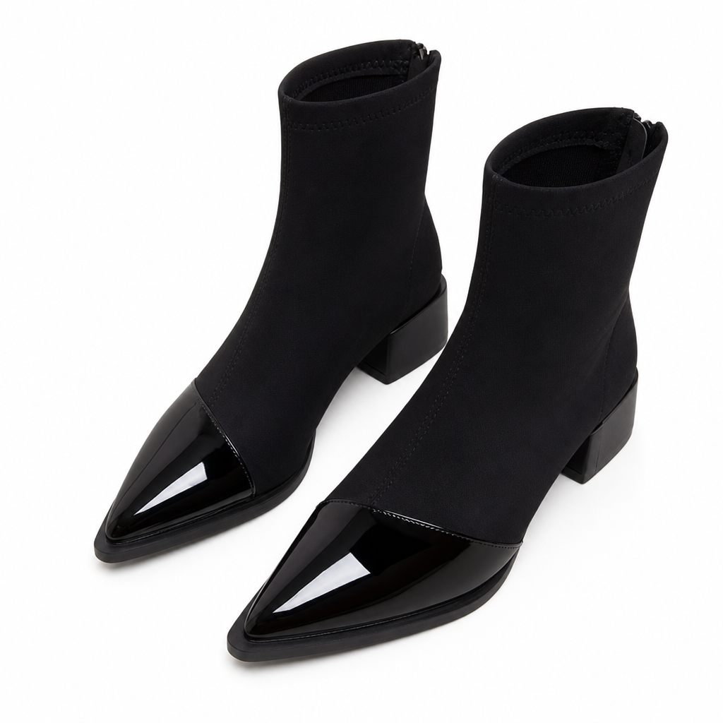 Bottines à bout pointu de style français pour femme, coupe ajustée, bottines courtes élégantes pour le printemps et l'automne