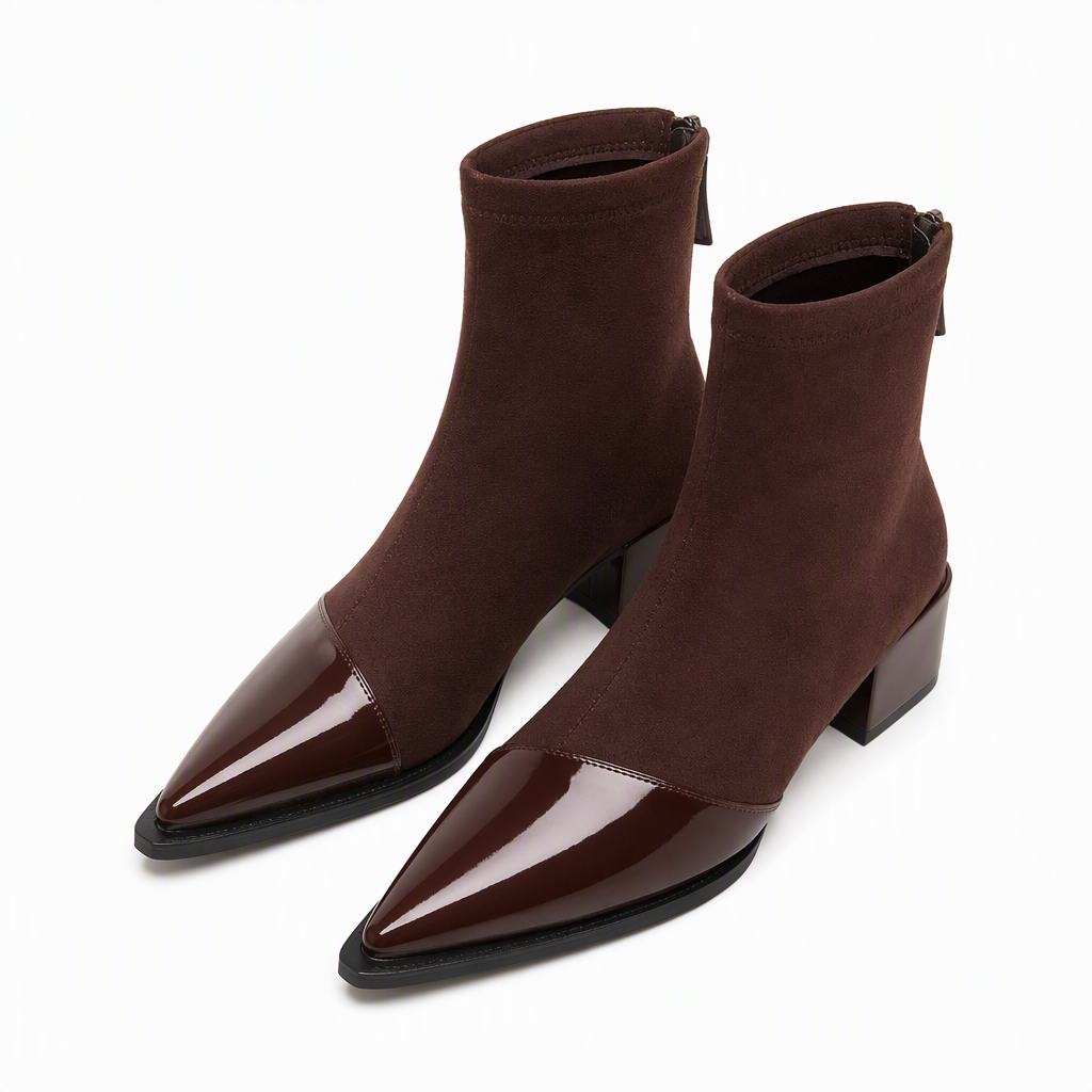 Bottines à bout pointu de style français pour femme, coupe ajustée, bottines courtes élégantes pour le printemps et l'automne