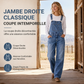 Salopette en denim extensible pour femme, pantalon à jambes larges avec bretelles réglables