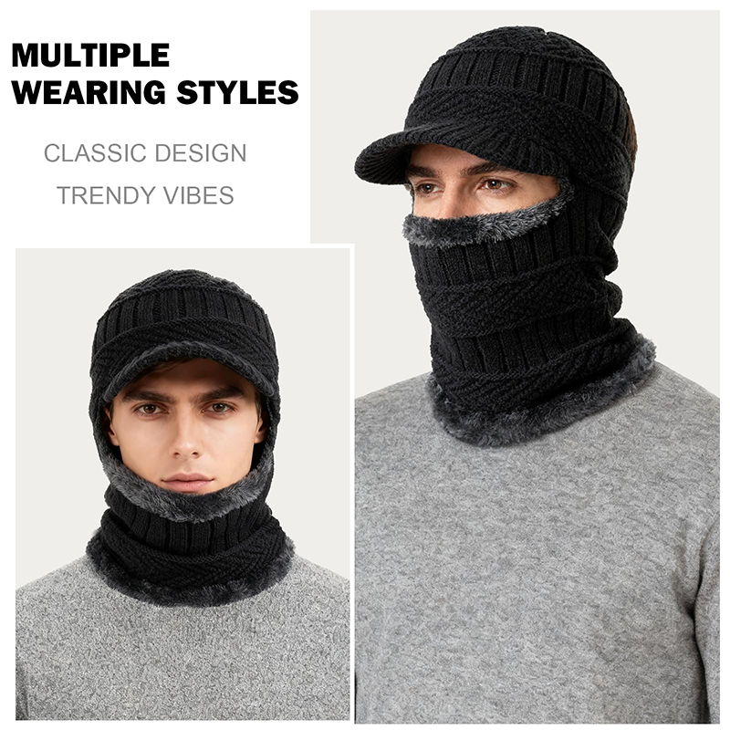 ❄️🧣 Bonnet-cagoule d’hiver 3 en 1 avec visière | Cache-visage et tour de cou chaud ✨