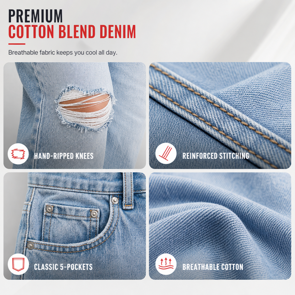 Jean en denim déchiré à taille haute et jambe large pour femme, pantalon droit détressé