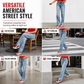 Jean en denim déchiré à taille haute et jambe large pour femme, pantalon droit détressé