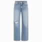 Jean en denim déchiré à taille haute et jambe large pour femme, pantalon droit détressé