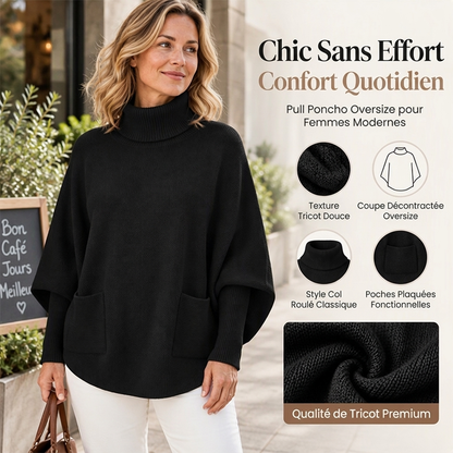 Pull en maille femme à col roulé et manches chauve-souris