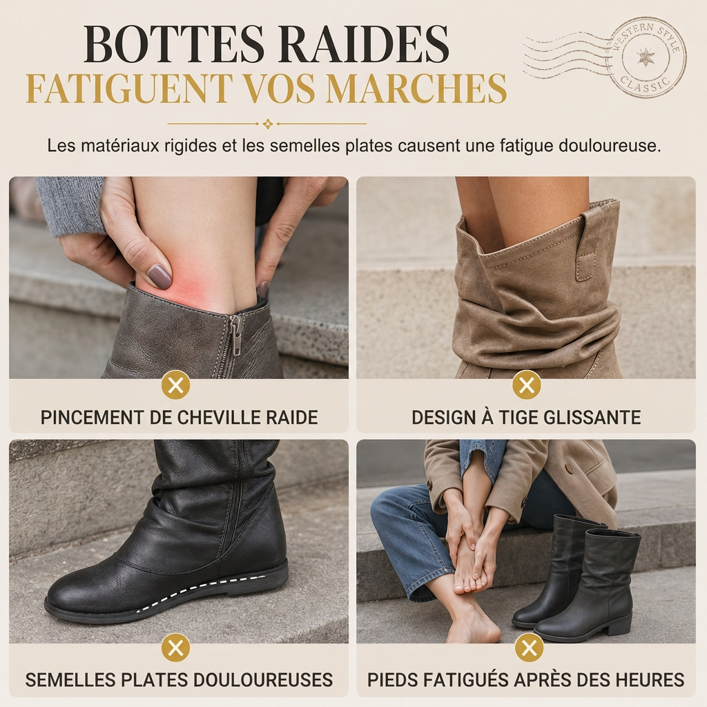 Bottes western montantes genouillères pour femmes, bottes d'équitation vintage à talon bloc épais et design slouchy, avec fermeture éclair latérale, boucle et bout rond
