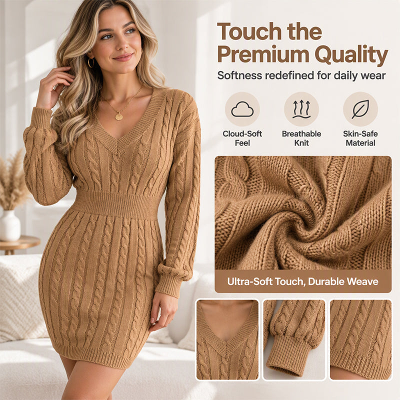 Robe Pull Moulante Élégante en Tricot torsadé pour Femme