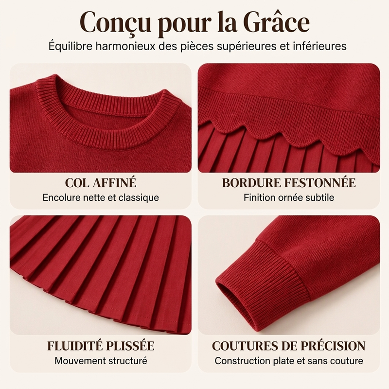 Ensemble pour femme composé d'un pull à ourlet festonné et d'une jupe plissée