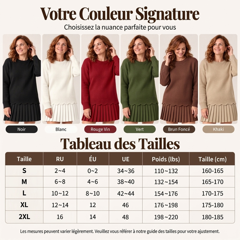 Ensemble pour femme composé d'un pull à ourlet festonné et d'une jupe plissée