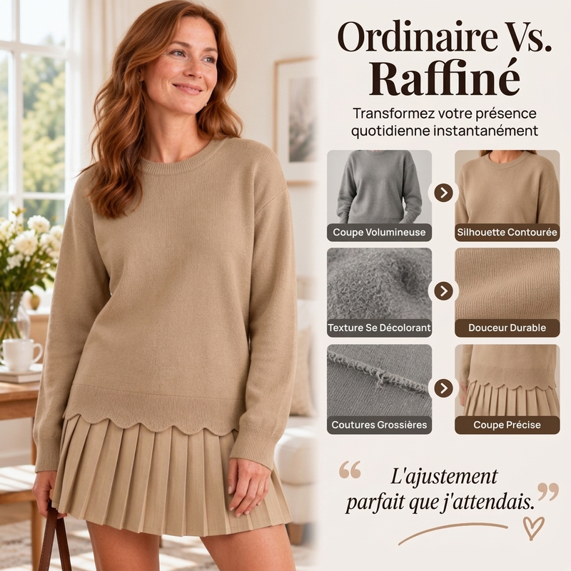 Ensemble pour femme composé d'un pull à ourlet festonné et d'une jupe plissée