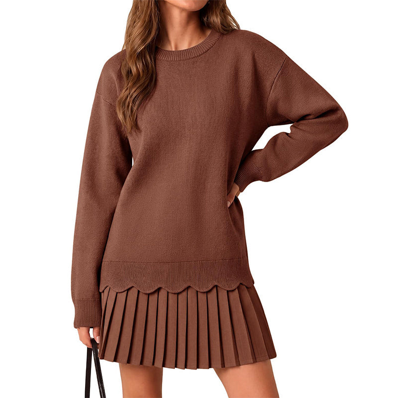 Ensemble pour femme composé d'un pull à ourlet festonné et d'une jupe plissée