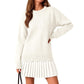 Ensemble pour femme composé d'un pull à ourlet festonné et d'une jupe plissée