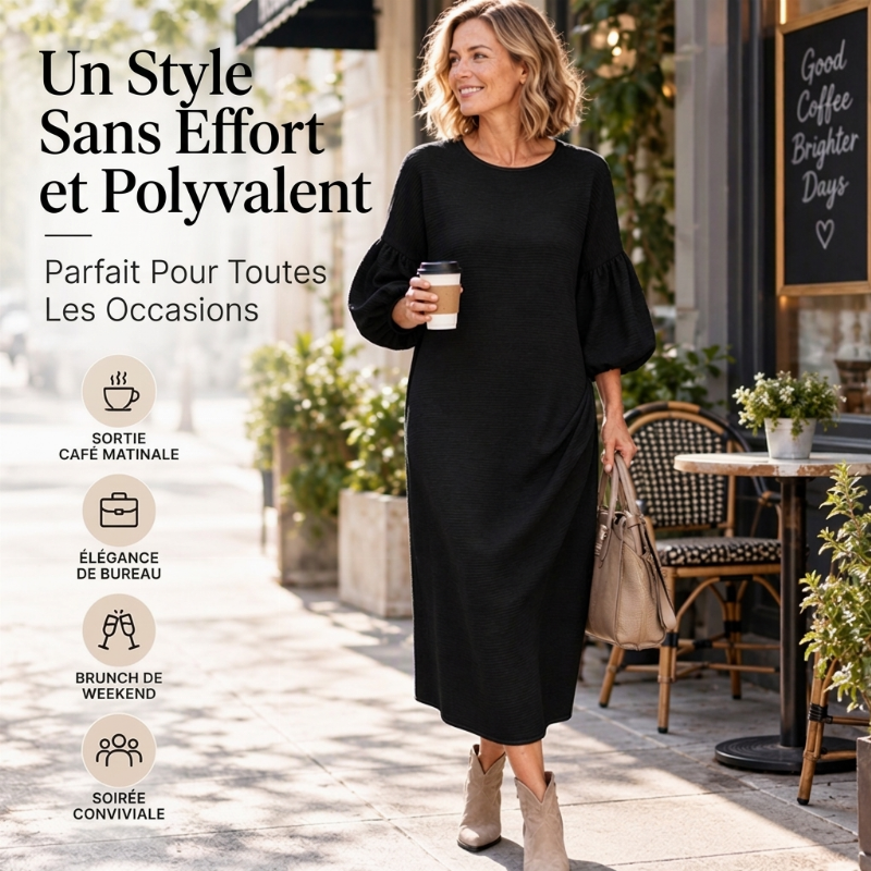 🌸Promotion exceptionnelle : 50 % de réduction💖Robe mi-longue pour femme en maille texturée à manches bouffantes