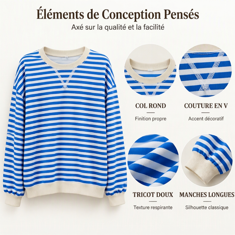Haut à manches longues oversize rayé pour femme