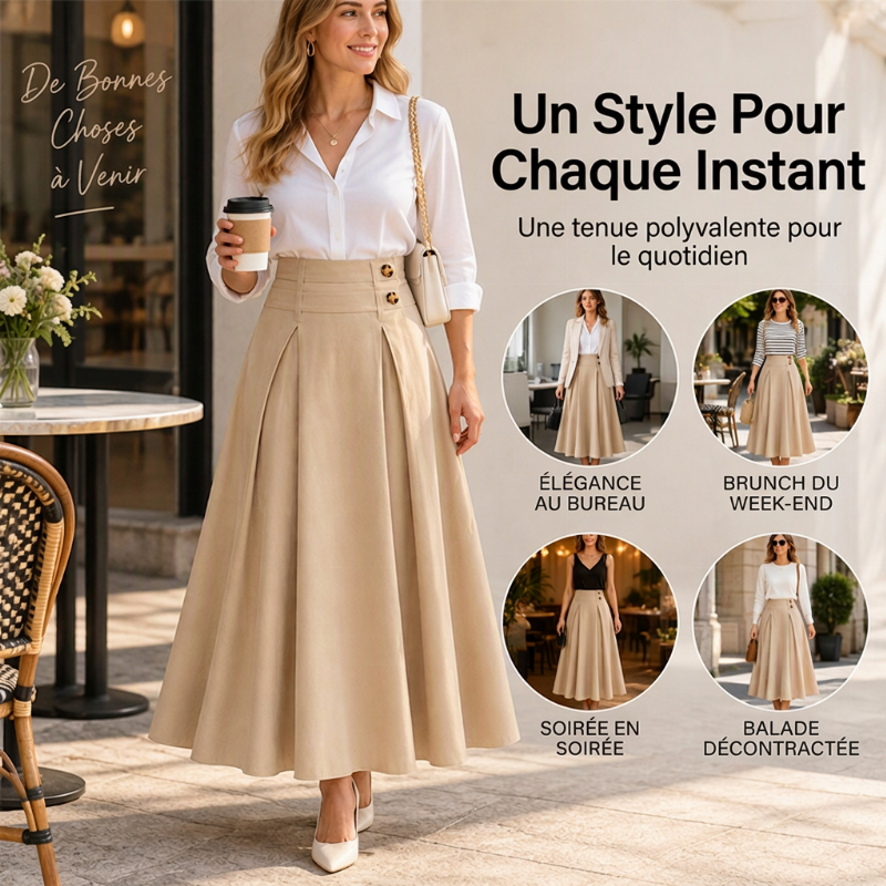 ⏳50% DE RÉDUCTION! 👗Jupe Longue Taille Haute Évasée Plissée, Coupe qui affine la silhouette