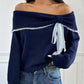 Pull femme à épaules dénudées et bordures en dentelle