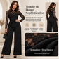 Combinaison élégante femme avec patchwork en dentelle et ceinture