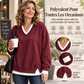 💖Soldes ! Prix cassés💖Sweat-shirt à col V et effet superposé pour femmes