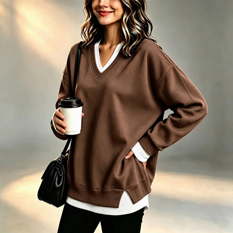 💖Soldes ! Prix cassés💖Sweat-shirt à col V et effet superposé pour femmes