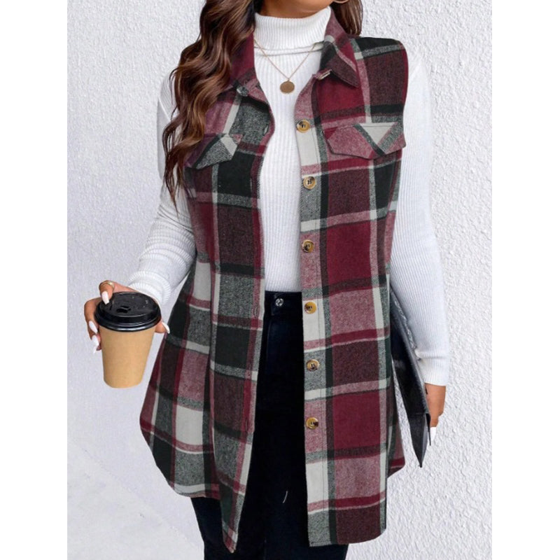 💖Soldes ! Prix cassés💖Chemise gilet boutonnée à carreaux pour femme avec poches
